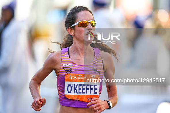 Runner Fiona O'Keeffe of the United States heads up First Avenue during the 2025 New York City Marathon in New York, N.Y., on November 2, 20... by Gordon Donovan/NurPhoto