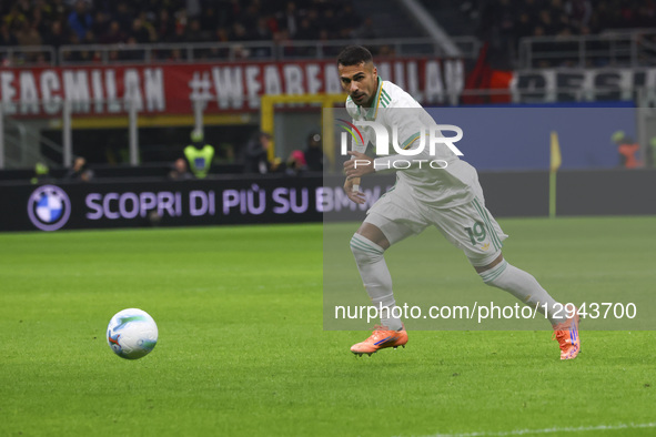 Zeki Celik plays during the Serie A match between AC Milan and AS Roma at Giuseppe Meazza stadium in Milano, Italy, on November 3, 2025.  by Mairo Cinquetti/NurPhoto
