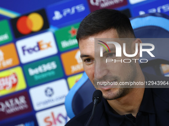 Matteo Politano of Napoli attends a press conference ahead of the UEFA Champions League 2025/26 League Phase MD4 against Eintracht Frankfurt... by Ciro De Luca/NurPhoto