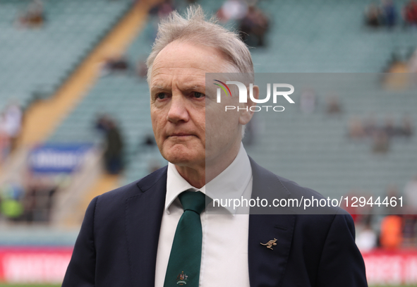 Australia's Head Coach Joe Schmidt stands before kickoff during the Quilter Nations Series match between England and Australia at Allianz St...