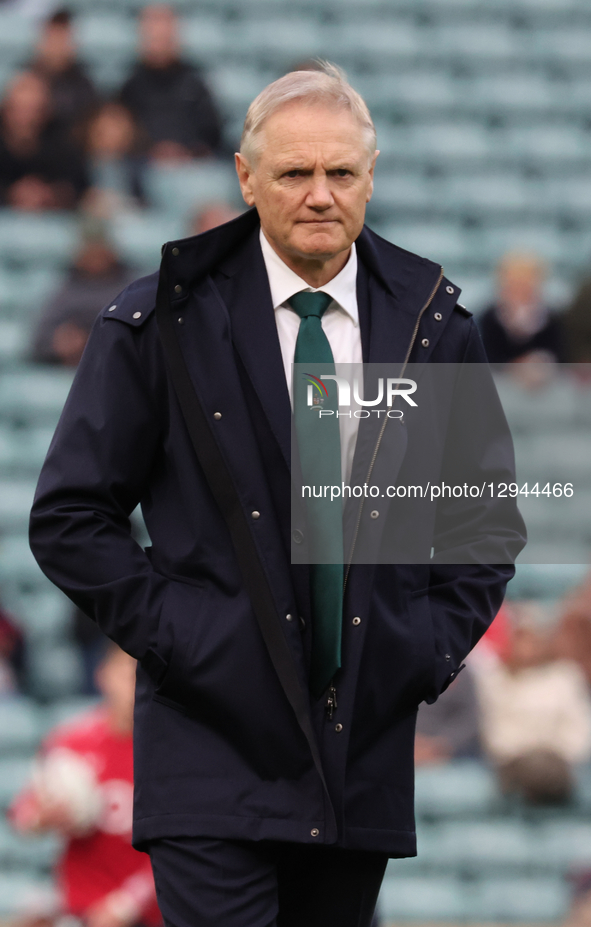 Australia's Head Coach Joe Schmidt stands before kickoff during the Quilter Nations Series match between England and Australia at Allianz St...