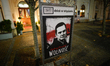 A poster showing the amount of days Belarusian-Polish journlaist Andrzej Poczobut has been...