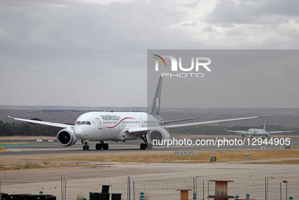 An Aeromexico Boeing 787-9 Dreamliner is on the runway after landing at Adolfo Suarez Airport in Madrid, Spain, on October 12, 2025.  by Urbanandsport/NurPhoto
