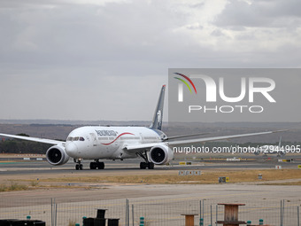 An Aeromexico Boeing 787-9 Dreamliner is on the runway after landing at Adolfo Suarez Airport in Madrid, Spain, on October 12, 2025.  by Urbanandsport/NurPhoto