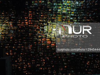 An aerial view of the San Andres Mixquic cemetery, located in Tlahuac, shows people accompanying their deceased loved ones in the traditiona... by Eyepix/NurPhoto