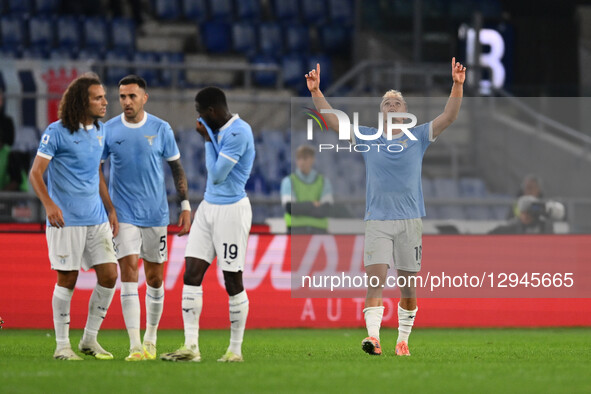 Gustav Isaksen of S.S. Lazio celebrates after scoring the goal of 1-0 during the 10th day of the Serie A Championship between S.S. Lazio and... by Domenico Cippitelli/NurPhoto