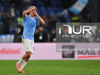 Gustav Isaksen of S.S. Lazio celebrates after scoring the goal of 1-0 during the 10th day of the Serie A Championship between S.S. Lazio and... by Domenico Cippitelli/NurPhoto