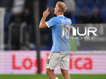 Gustav Isaksen of S.S. Lazio celebrates after scoring the goal of 1-0 during the 10th day of the Serie A Championship between S.S. Lazio and... by Domenico Cippitelli/NurPhoto