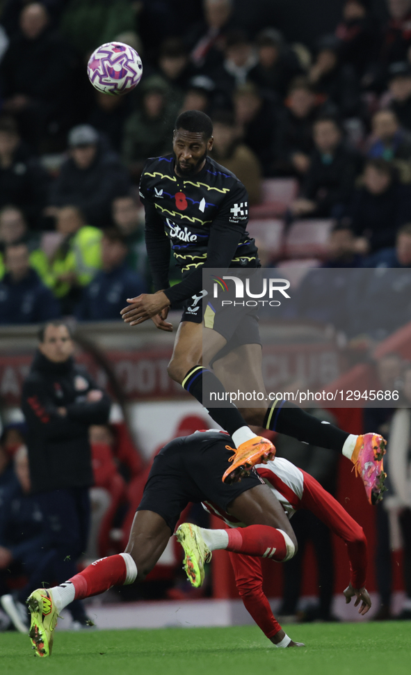 Beto of Everton wins a header during the Premier League match between Sunderland and Everton at the Stadium Of Light in Sunderland, England,... by MI News/NurPhoto