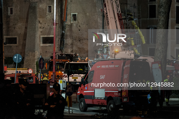 Firefighters work at the site after a section of the Torre dei Conti collapses near the Imperial Forum in Rome, Italy, on November 3, 2025.... by Andrea Ronchini/NurPhoto