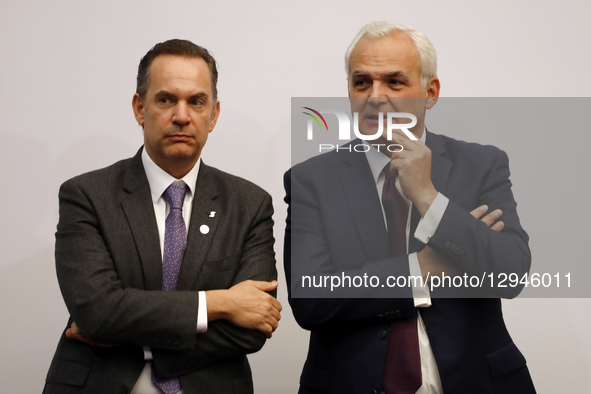 (L-R) Scotiabank Mexico CEO Pablo Elek and BlackRock Mexico CEO Sergio Mendez participate in the USMCA Regional Consultation at the Museum o... by Eyepix/NurPhoto