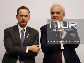 (L-R) Scotiabank Mexico CEO Pablo Elek and BlackRock Mexico CEO Sergio Mendez participate in the USMCA Regional Consultation at the Museum o... by Eyepix/NurPhoto