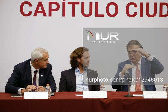 (L-R) BlackRock Mexico CEO Sergio Mendez, Vice President of Grupo IUSA Juan Carlos Peralta del Rio, and Mexico's Economic Minister Marcelo E... by Eyepix/NurPhoto