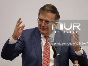 Mexico's Economic Minister, Marcelo Ebrard Casaubon, speaks during the USMCA Regional Consultation at the Museum of Mexico City in Mexico Ci... by Eyepix/NurPhoto