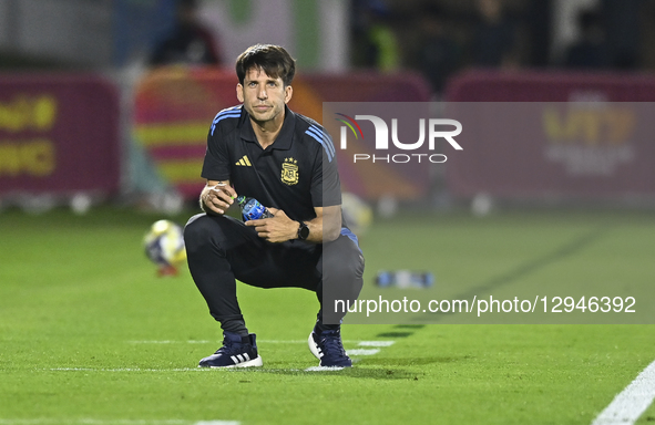 Arge head coach Diego Placente reacts during the FIFA U-17 World Cup Qatar 2025 Group D match between Argentina and Belgium in Doha, Qatar,... by Noushad Thekkayil/NurPhoto