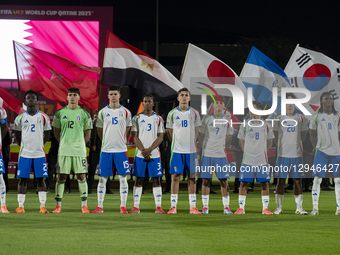 Italy team players line up before the FIFA U-17 World Cup Qatar 2025 Group A match between Qatar and Italy in Doha, Qatar, on November 3, 20... by Noushad Thekkayil/NurPhoto
