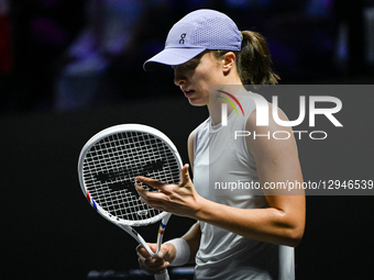 RIYADH, SAUDI ARABIA - NOVEMBER 3, 2025:
Iga Swiatek of Poland plays against Elena Rybakina of Kazakhstan during their group-stage match on... by STR/NurPhoto