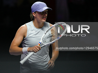 RIYADH, SAUDI ARABIA - NOVEMBER 3, 2025:
Iga Swiatek of Poland plays against Elena Rybakina of Kazakhstan during their group-stage match on... by STR/NurPhoto