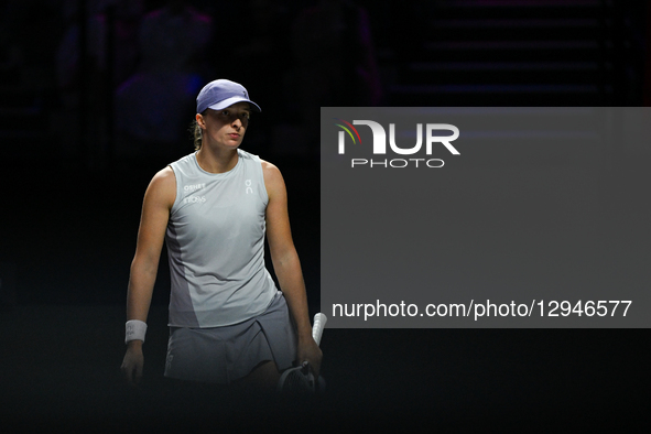 RIYADH, SAUDI ARABIA - NOVEMBER 3, 2025:
Iga Swiatek of Poland plays against Elena Rybakina of Kazakhstan during their group-stage match on... by STR/NurPhoto