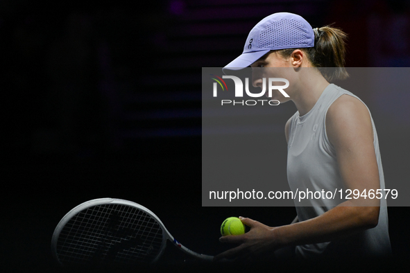 RIYADH, SAUDI ARABIA - NOVEMBER 3, 2025:
Iga Swiatek of Poland plays against Elena Rybakina of Kazakhstan during their group-stage match on... by STR/NurPhoto