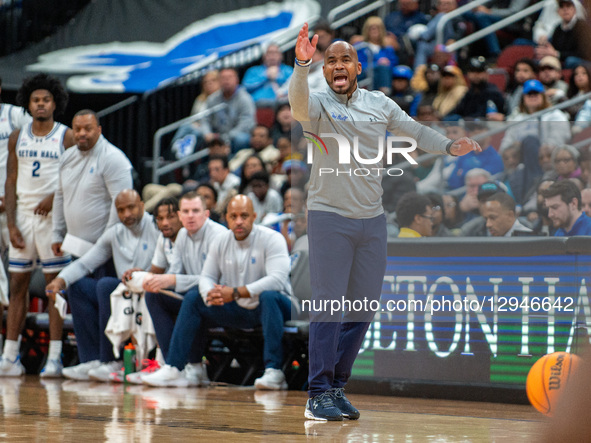 The Seton Hall Pirates head coach Shaheen Holloway reacts during an NCAA basketball game at Prudential Center in Newark, United States, on N... by Dan Squicciarini/NurPhoto