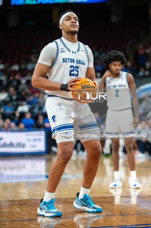 NAJAI HINES, 25, stands at the free throw line for the Seton Hall Pirates during an NCAA basketball game at Prudential Center in Newark, Uni... by Dan Squicciarini/NurPhoto