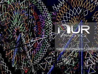 An illuminated view of swings at the fair in Pushkar, Rajasthan, India, on November 3, 2025.  by Himanshu Sharma/NurPhoto