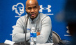 Shaheen Holloway attends a press conference after an NCAA basketball game at Prudential Ce...