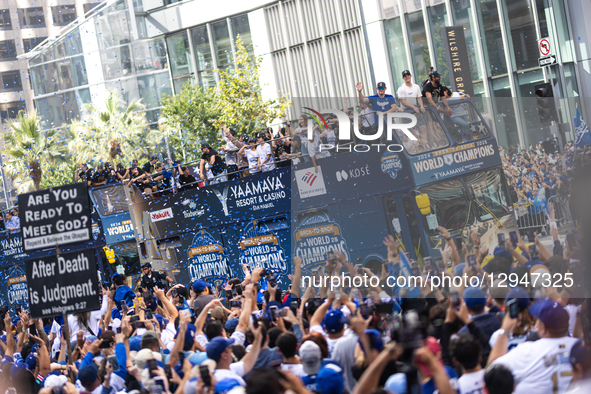 Dodgers fans gather to watch the Dodgers World Championship Parade and Celebration in Los Angeles, CA, on November 3, 2025.  by J.W. Hendricks/NurPhoto
