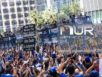 Dodgers fans gather to watch the Dodgers World Championship Parade and Celebration in Los Angeles, CA, on November 3, 2025.  by J.W. Hendricks/NurPhoto
