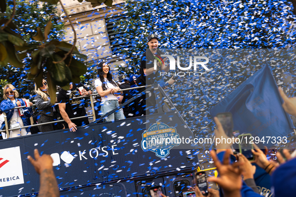 Blake Snell greets fans during the Dodgers World Championship Parade and Celebration in Los Angeles, CA, on November 3, 2025.  by J.W. Hendricks/NurPhoto