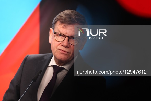 Foreign Minister Johann Wadephul and Nigerian Foreign Minister Yusuf Tuggar speak to media representatives at a press conference following t... by Christian Marquardt/NurPhoto