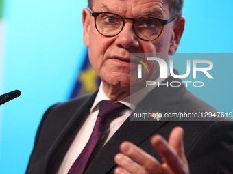 Foreign Minister Johann Wadephul and Nigerian Foreign Minister Yusuf Tuggar speak to media representatives at a press conference following t... by Christian Marquardt/NurPhoto