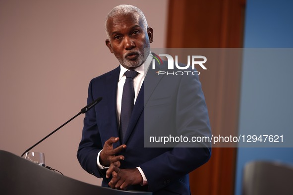Foreign Minister Johann Wadephul and Nigerian Foreign Minister Yusuf Tuggar speak to media representatives at a press conference following t... by Christian Marquardt/NurPhoto