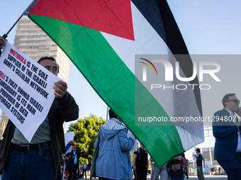 Dozens of pro-Palestinian activists protest with signs at the entrance to the Fira venue, where the Smart City Congress is held, in Barcelon... by Marc Asensio/NurPhoto