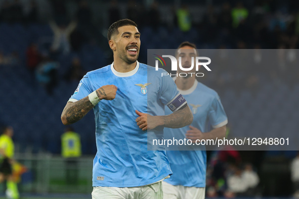 Mattia Zaccagni of S.S. Lazio celebrates after scoring the second goal during the 10th day of the Serie A Championship between S.S. Lazio an... by Domenico Cippitelli/NurPhoto