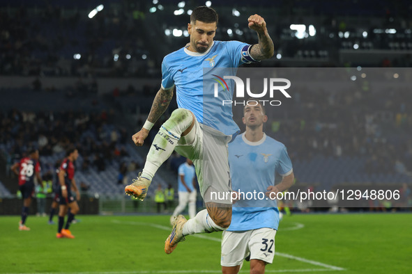 Mattia Zaccagni of S.S. Lazio celebrates after scoring the second goal during the 10th day of the Serie A Championship between S.S. Lazio an... by Domenico Cippitelli/NurPhoto