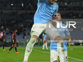 Mattia Zaccagni of S.S. Lazio celebrates after scoring the second goal during the 10th day of the Serie A Championship between S.S. Lazio an... by Domenico Cippitelli/NurPhoto