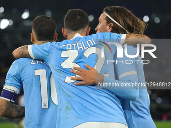 Mattia Zaccagni of S.S. Lazio celebrates after scoring the second goal during the 10th day of the Serie A Championship between S.S. Lazio an... by Domenico Cippitelli/NurPhoto