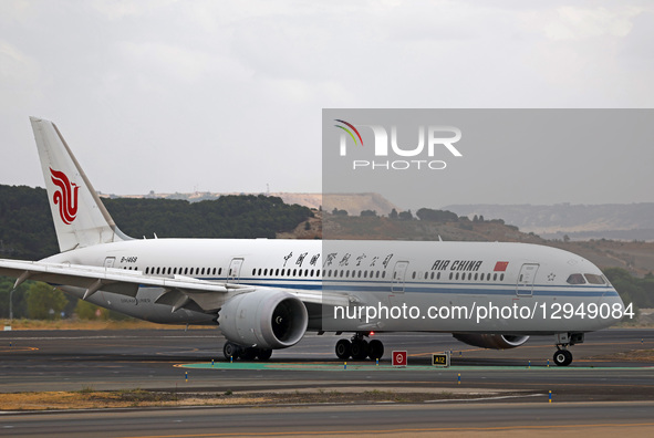 An Air China Boeing 787-9 Dreamliner is on the runway after landing at Adolfo Suarez Airport in Madrid, Spain, on October 12, 2025.  by Urbanandsport/NurPhoto