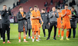 Igor Orlikowski and his teammates appear after the game between KS Cracovia and Zaglebie L...