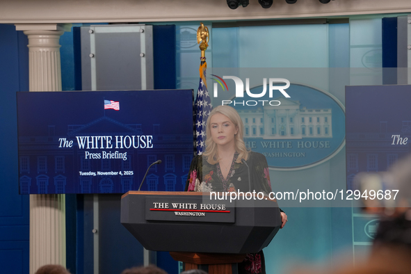 The White House Press Secretary Karoline Leavitt holds a press briefing in Washington, D.C., United States, on November 4, 2025.  by Andrew Leyden/NurPhoto