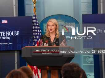 The White House Press Secretary Karoline Leavitt holds a press briefing in Washington, D.C., United States, on November 4, 2025.  by Andrew Leyden/NurPhoto