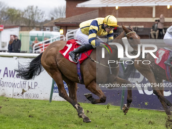 BRAVE BOB is ridden by Barry McHugh and trained by Miss Julie A Camacho during Race 7 - 15:27 REDCAR 5f 217y Carol Simpson Legacy Handicap (... by MI News/NurPhoto