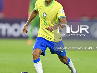 TIAGO of Brazil is in action during the FIFA U-17 World Cup Qatar 2025 Group H match between Brazil and Honduras in Doha, Qatar, on November... by Noushad Thekkayil/NurPhoto