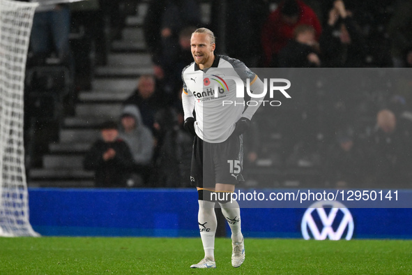 Lars-Jorgen Salvesen of Derby County smiles after scoring a goal to make it 2-1 during the Sky Bet Championship match between Derby County a... by MI News/NurPhoto