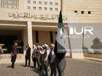 Syrian Foreign Minister Assad Al-Shaybani receives several diplomats who defected from the Assad regime and signs a decree reinstating them... by Rami Alsayed/NurPhoto