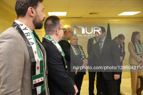 Syrian Foreign Minister Assad Al-Shaybani receives several diplomats who defect from the Assad regime and signs a decree reinstating them in... by Rami Alsayed/NurPhoto