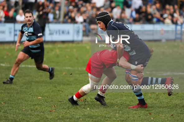 In Krakow, Poland, on November 2, 2025, Tomir Wiertek of Juvenia Krakow is in action, challenged by Oliwier Grabowski of Energa Ogniwo Sopot... by Klaudia Radecka/NurPhoto