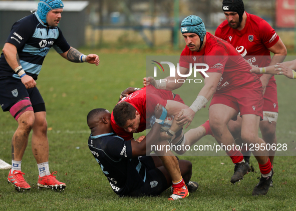 Adam Piotrowski of Energa Ogniwo Sopot is in action, challenged by Michael Masindi of Juvenia Krakow during the Ekstraliga match between Juv... by Klaudia Radecka/NurPhoto
